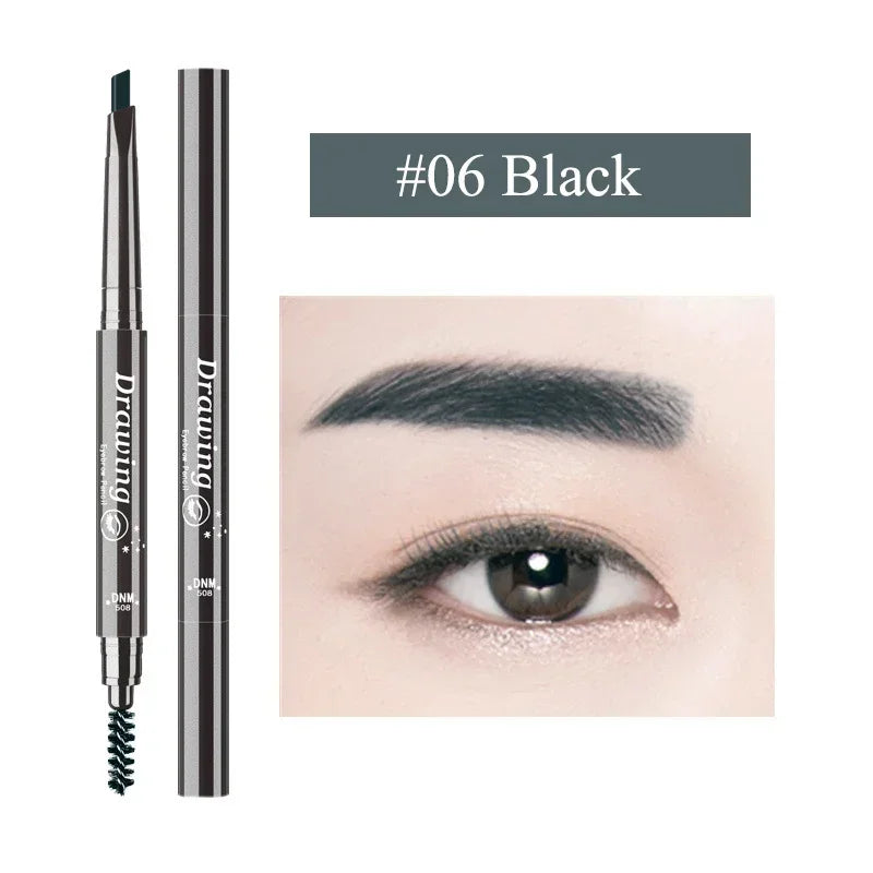 DNM 7 Color Natural Makeup Double Head Super Fine Eyebrow Pencil Waterproof Long Lasting Easy Ware Eye Brow Make Up Pen HIP 06 Black