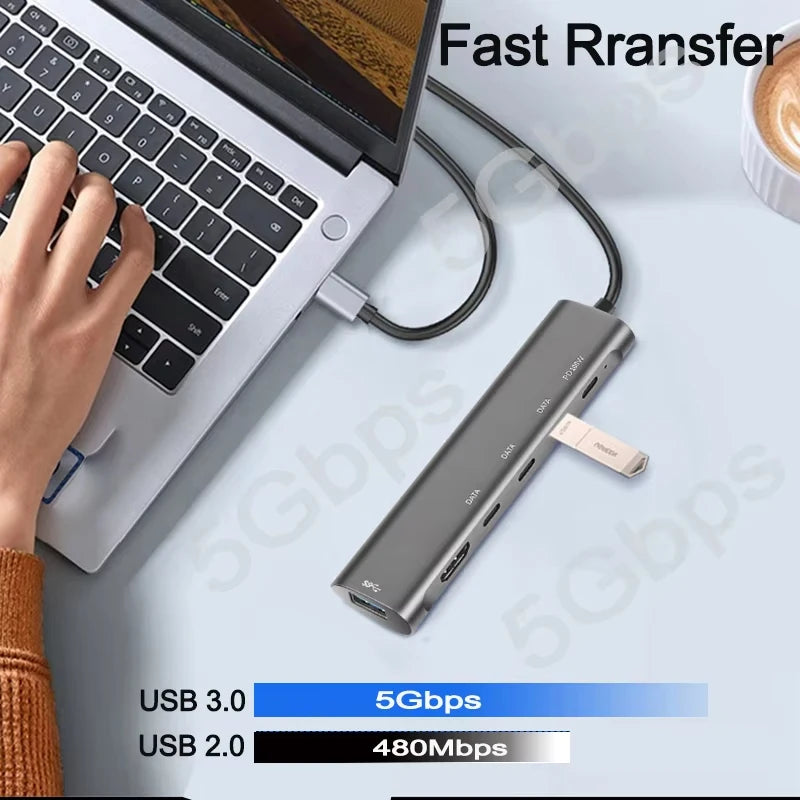 6-in-1 USB-C Hub – 4K HDMI, 100W PD & USB 3.0 Adapter USB-C Multiport Hub HIP