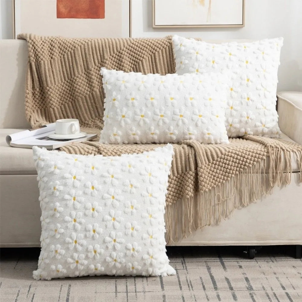 Fluffy Bunny Bow Daisy Throw Pillow Cover 18x18 – Plush Throw Pillow Cover HIP