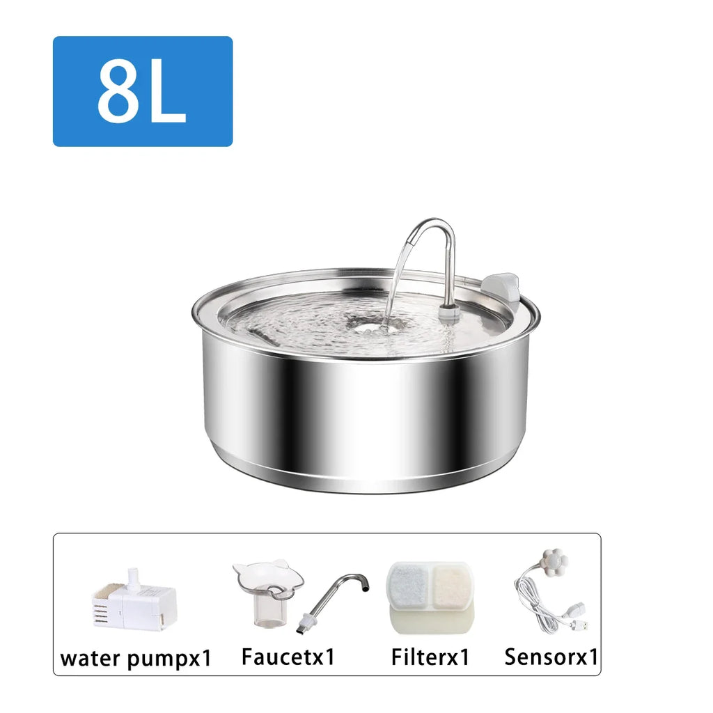 Cat Water Fountain Automatic Cat Drinker Drinking Fountain For Cats Dogs Pet Water Dispenser Accessories Stainless Steel HIP 8L-Sensor 1 Set