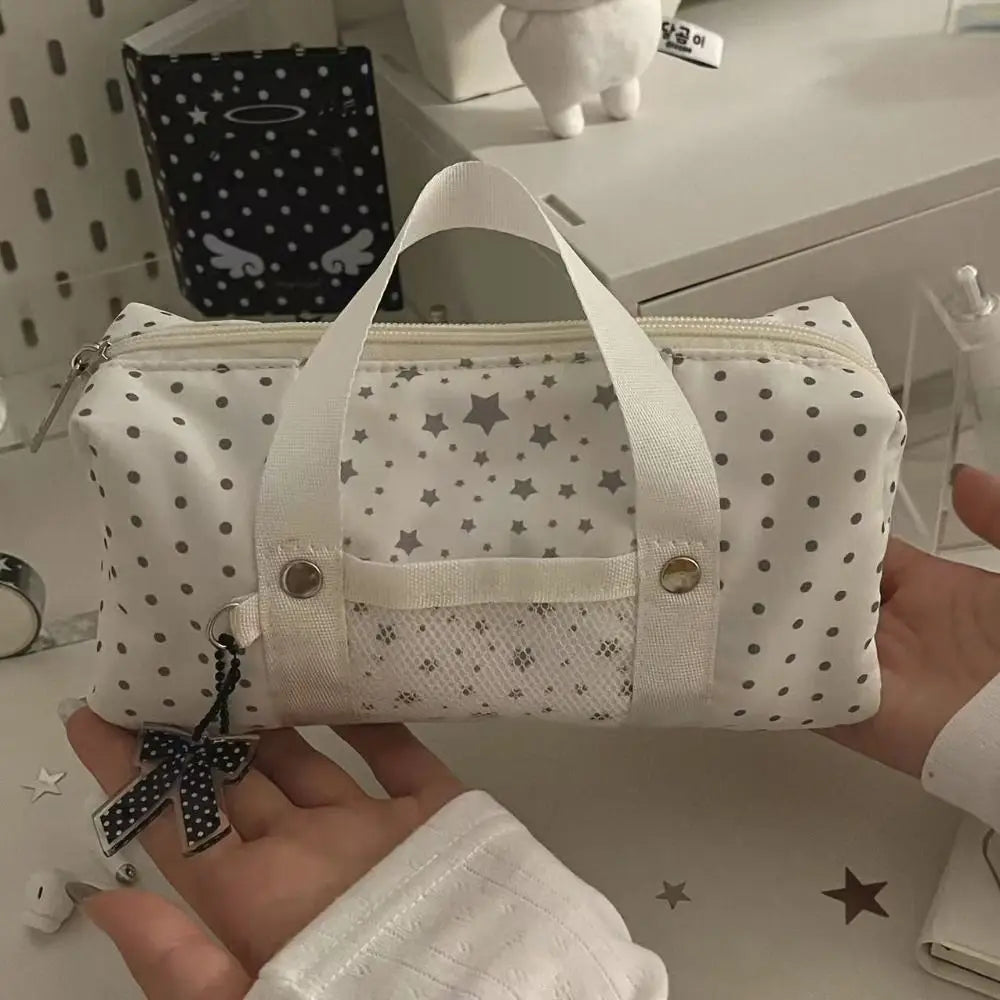 Star Polka Dot Canvas Pencil Case – Large Capacity Pen Bag Canvas Pencil Case HIP