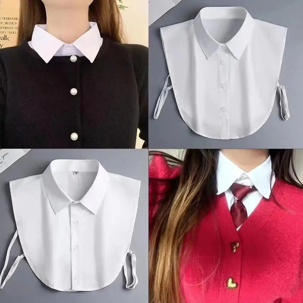 Fake Collar Detachable Collar for Girls Shirts Half False Blouse Baccalaureate Gown Tops Solid Color False Collar White/Black HIP