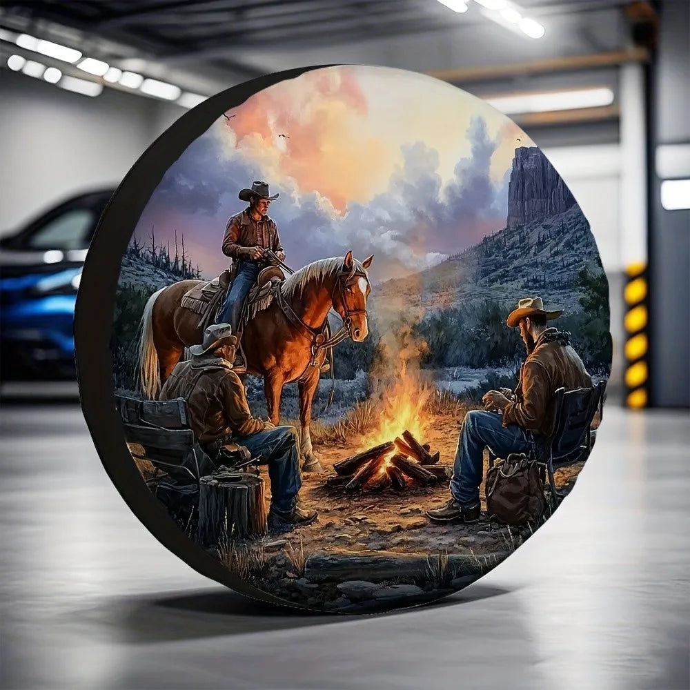 Cowboys Campfire Western Spare Tire Cover – Durable Polyester Spare Tire Cover HIP 1 17 in