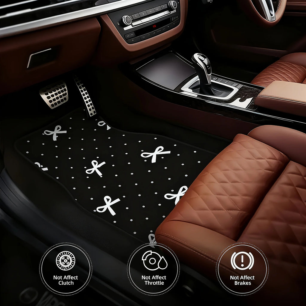 Set of 4 White Polka Dot Car Floor Mats with Bow | Non-Slip Car Floor Mats HIP