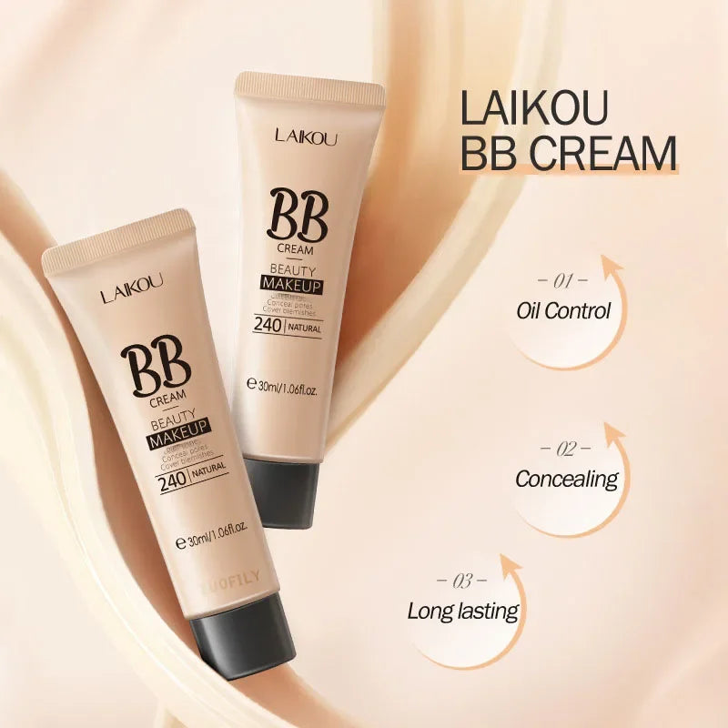 LAIKOU BB Cream 18 Hour Longlasting Liquid Foundation Waterproof Anti-acne Marks Flawless Natural Face Base Makeup Moisturize HIP
