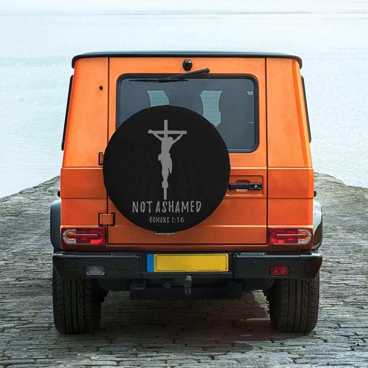 Romans 1:16 Crucifix Spare Tire Cover – Polyester Wheel Protector Spare Tire Cover HIP