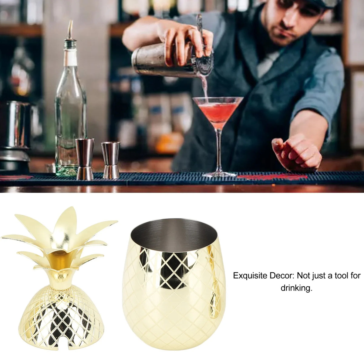 Pineapple Cup with Lid 500ml Stainless Steel Drinking Glasses Reusable Easy to Clean Versatile Tumbler Cup for Bar Party HIP