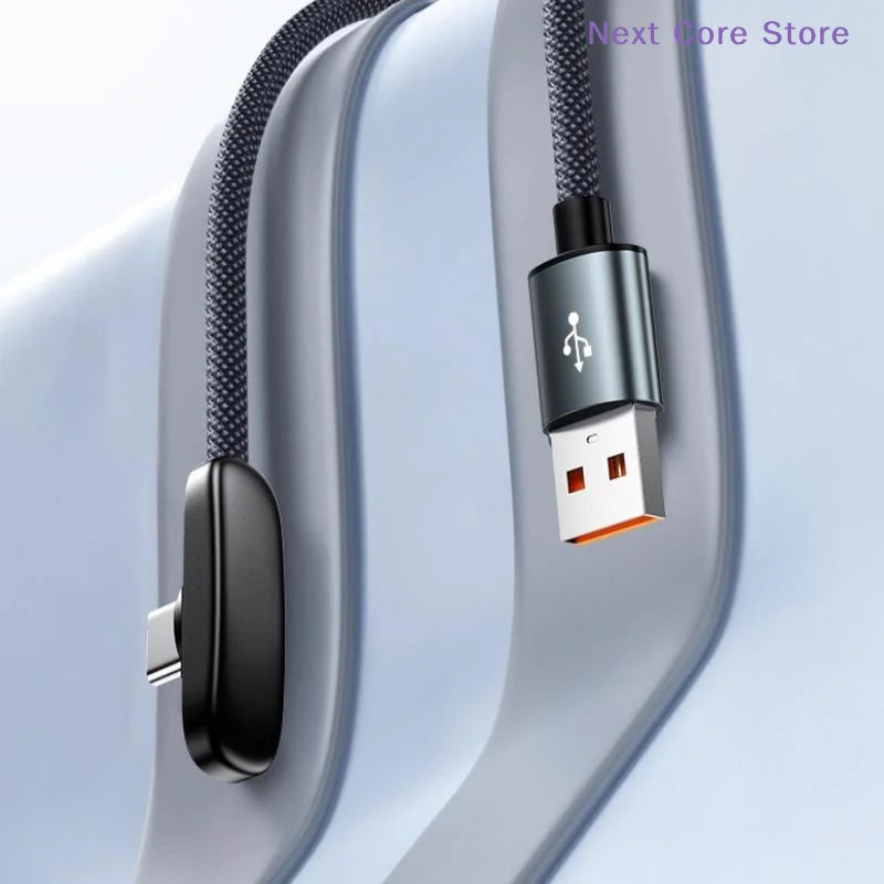 100W USB-C Fast Charging Cable – 90° Elbow Nylon Braided USB-C Charging Cable HIP