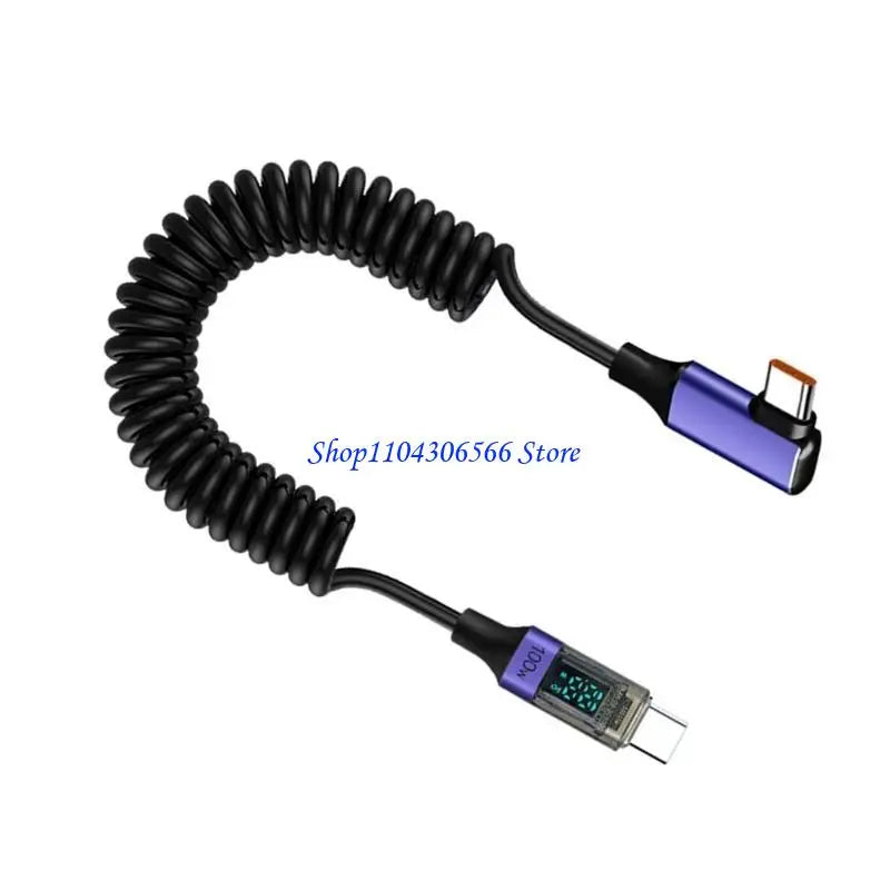 USB-C PD 100W Spring Cable with Digital Display – 35–180cm USB-C Charging Cable HIP