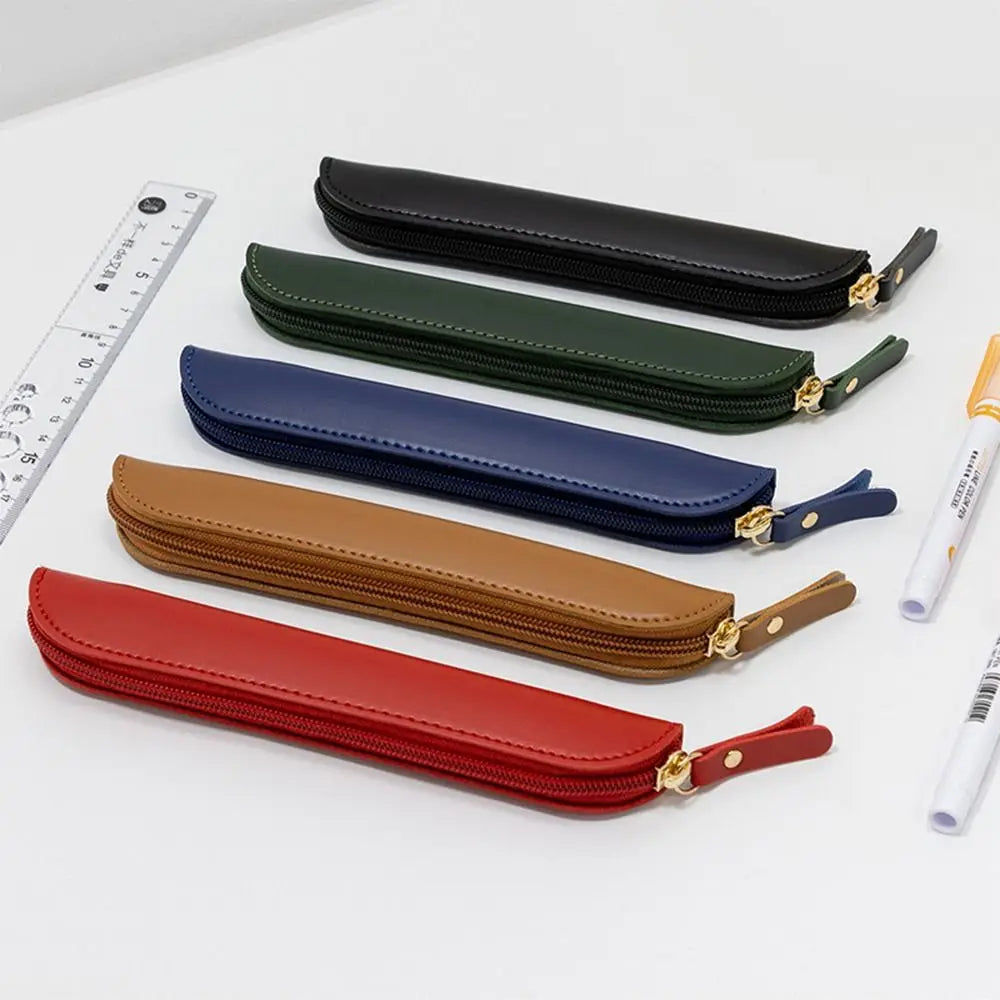 PU Leather Pen Pouch – Waterproof Curved Zipper Pencil Bag Pencil Case HIP