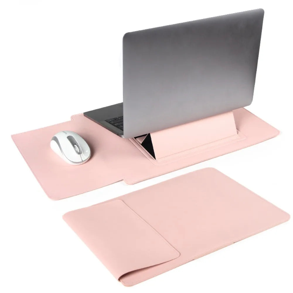 13–15" Laptop Sleeve with Stand & Mouse Pad | PU Leather Laptop Sleeve Case HIP Pink 15-16 inch