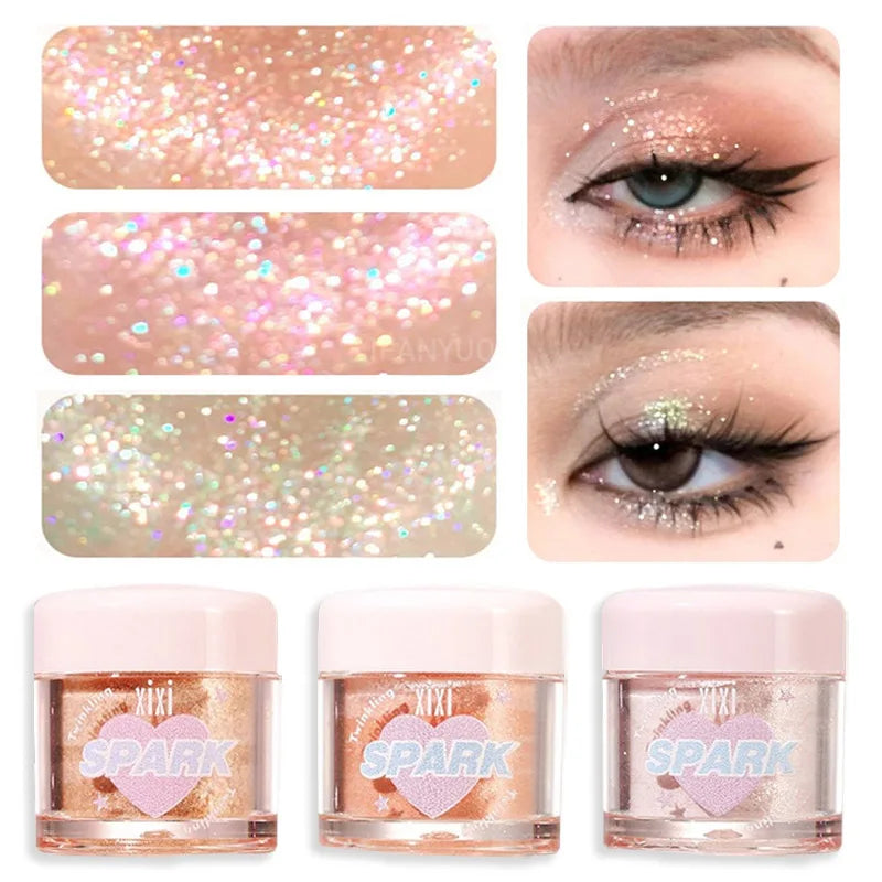 3 Colors Glitter Highlighters Powder Diamond Shimmer Eye Shadow Pearlescent Face Body Brightening Smooth Natural Contour Makeup HIP
