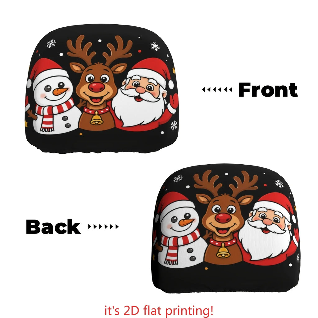 Christmas Car Headrest Cover – Santa Reindeer Snowman Car Headrest Cover HIP black