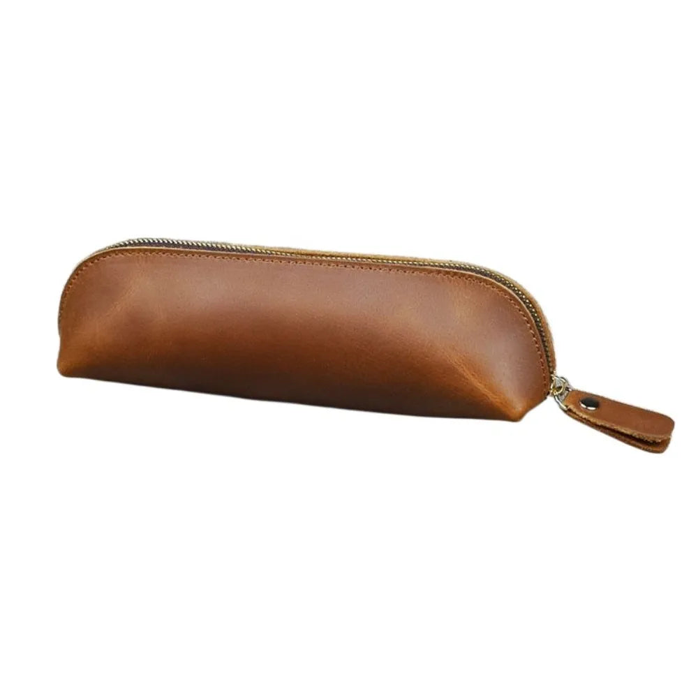 Retro Genuine Leather Pencil Case | Pen & Glasses Pouch Leather Pencil Case HIP Dark brown