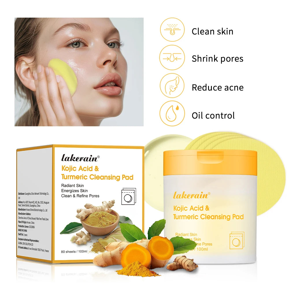 80pcs Turmeric Kojic Acid Cleansing Pads Balance Skin Oil Exfoliating Remove Excess Keratin Facial Sponges For Cleansing HIP
