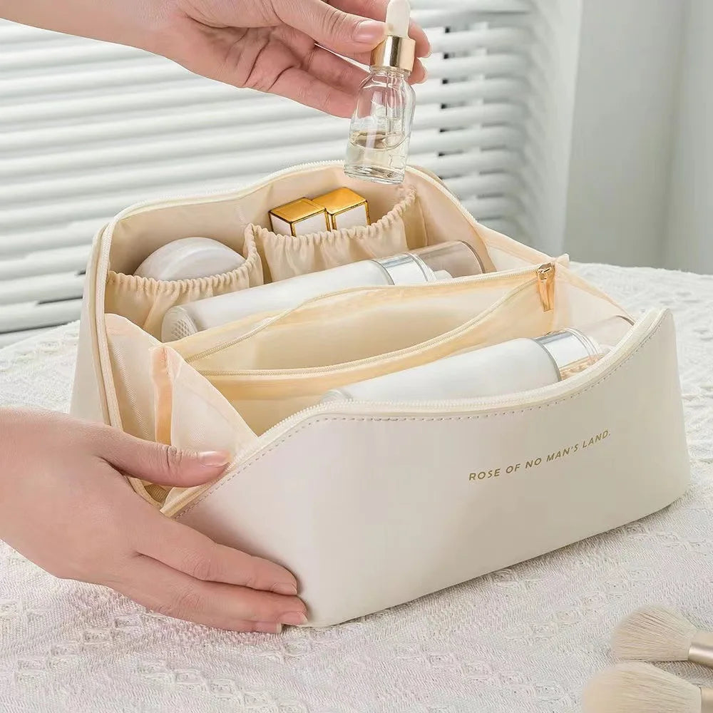 PU Leather Travel Cosmetic Bag – Large Makeup Organizer Cosmetic Travel Bag HIP C777-White