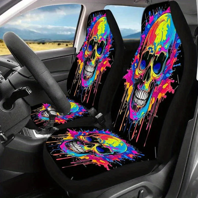 Colorful Skull Car Seat Covers Set of 2 – Universal Fit Car Seat Covers HIP 1