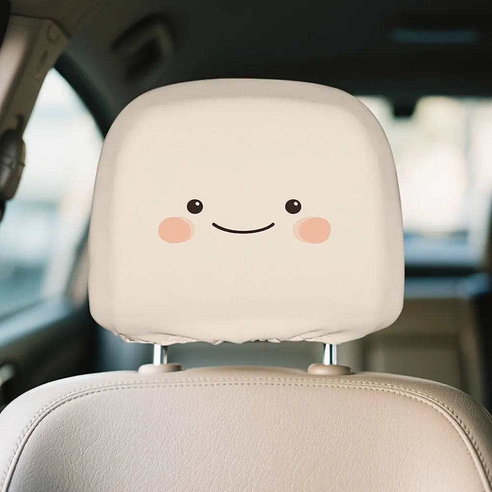 Set of 2 Cute Smiling Face Car Headrest Covers – Polyester Car Headrest Covers HIP