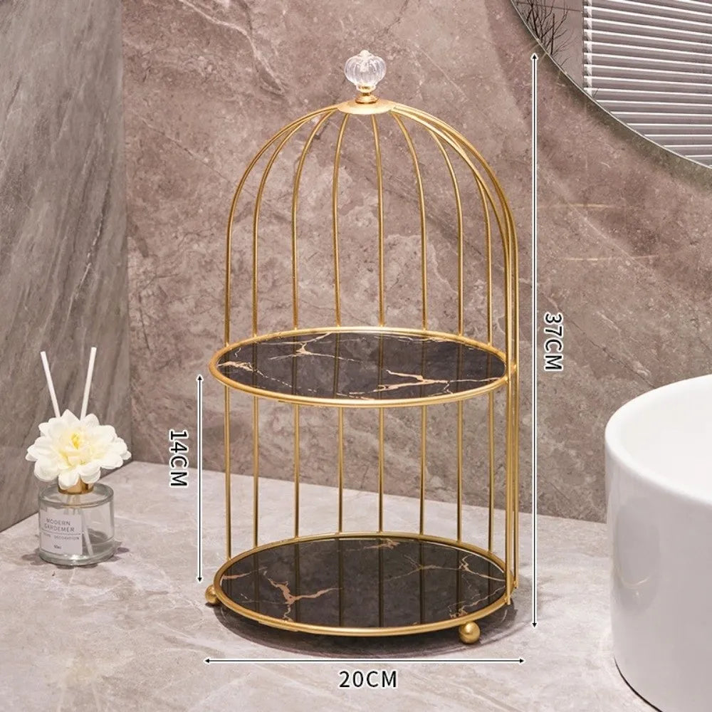 Double-Layer Iron Birdcage Makeup Storage Shelf | Vanity Organizer Cosmetic Storage Shelf HIP