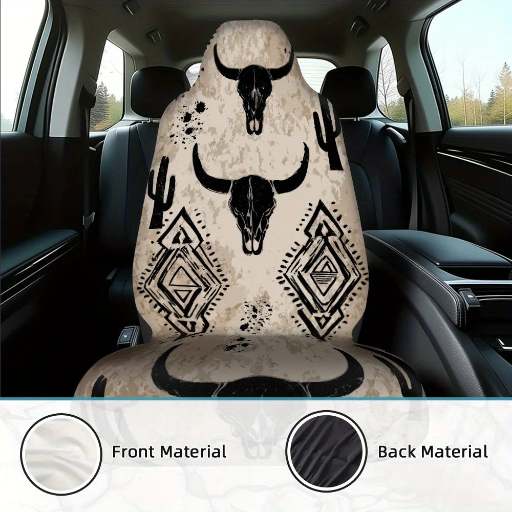 Western Cactus Longhorn Skull Car Seat Covers – Set of 2 Car Seat Covers HIP