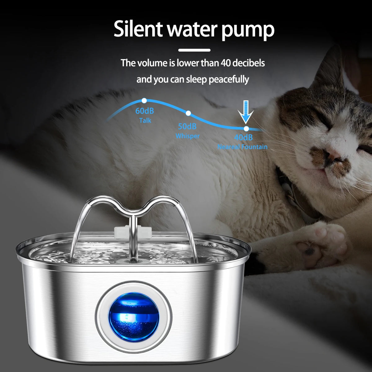 108oz/3.2L Cat Water Stainless Steel Pets Dispenser With LED Light Silent Pump Automatic Fountain For Cat Dog Drinking Bowl HIP
