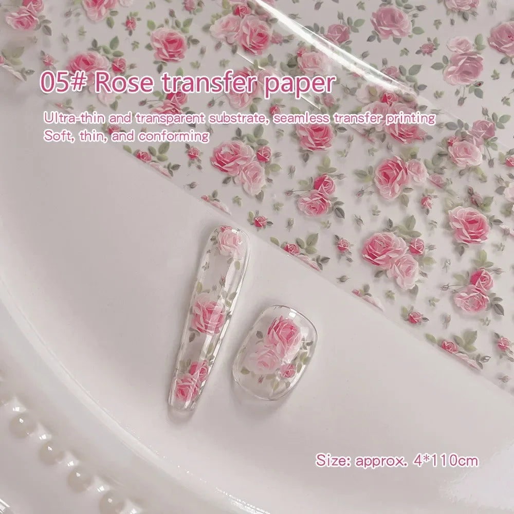 Lace Floral Nail Transfer Stickers Colorful Rose Flower Nail Foil French Vintage Style for DIY Manicure Transfer Paper Ornament HIP 05