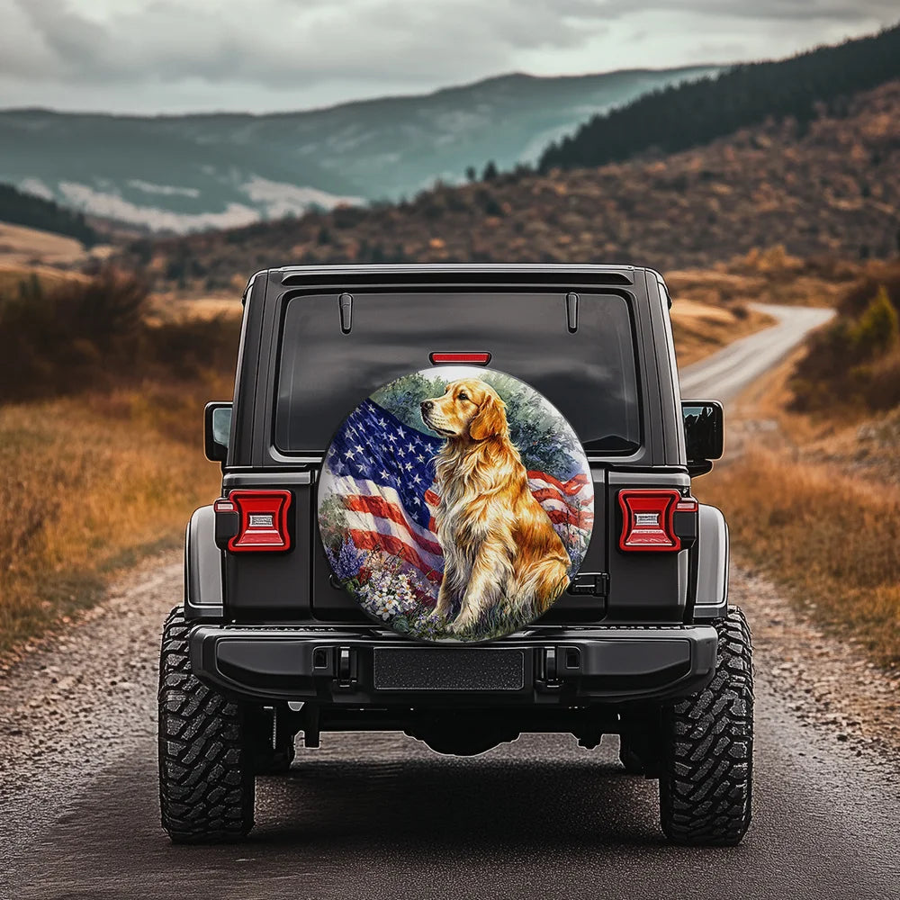 Patriotic Golden Retriever Spare Tire Cover – SUV & Jeep Spare Tire Cover HIP