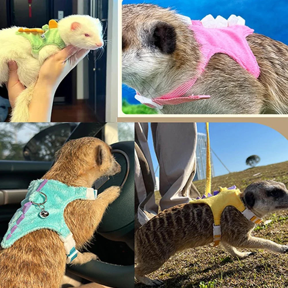 Colorful Vest Style Adjustable Ferret Leash Ferret Leash Reptile Leash with Bell Pet Walking Drawstring Pet Accessories HIP