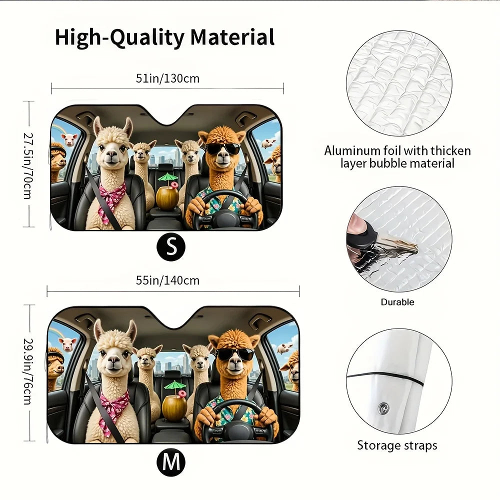 Alpaca Road Trip Car Sunshade – Foldable, 4 Suction Cups Car Sunshade HIP
