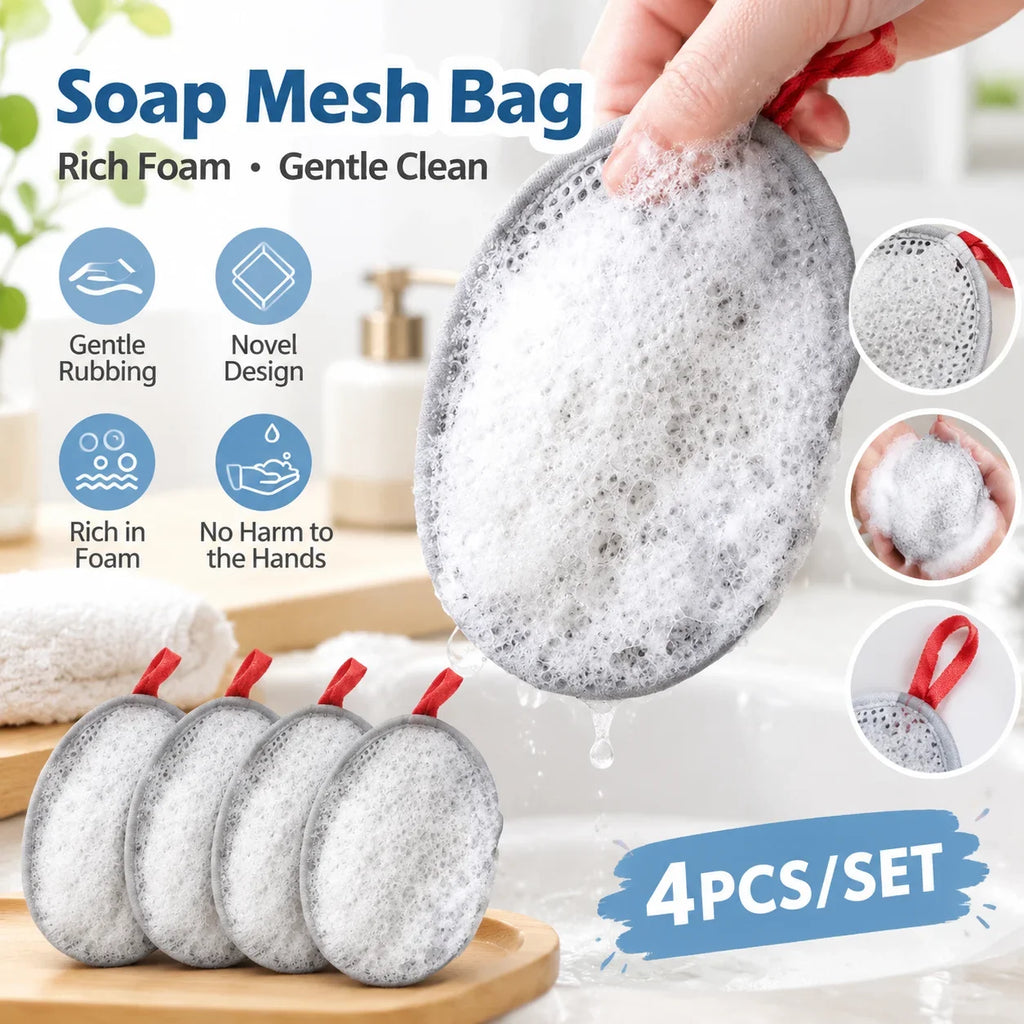 4Pcs/Set Soap Foam Mesh Massage Exfoliating Bag Bath Bubble Machine Exfoliating Bathroom Supplies Cleaning Tools HIP