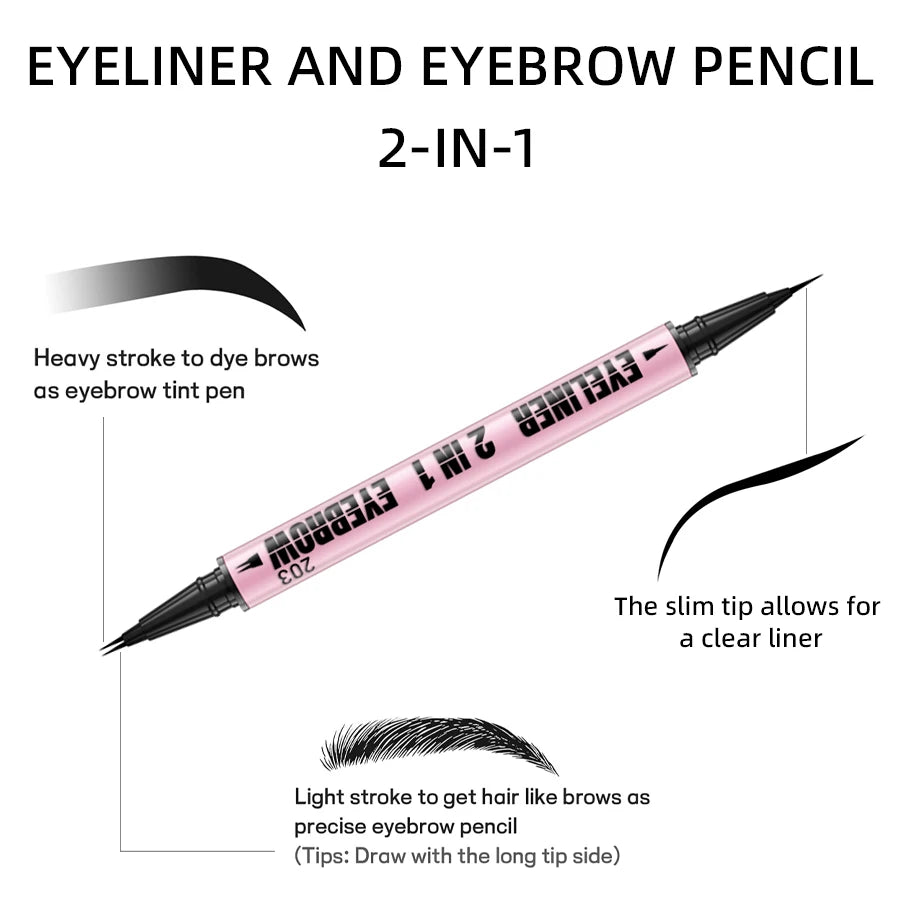 2 in 1 Waterproof 4 Colors Ultra Double-ended Eyebrow Pen and Eyeliner Pen Smudge-proof Natural Korean Makeup Gifts Cosemetics HIP