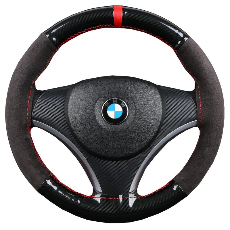 38CM Carbon Fiber Suede Steering Wheel Cover – Universal Fit Steering Wheel Cover HIP