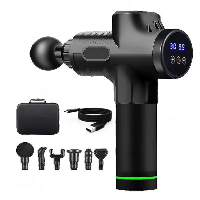 PAQIN 99-Level Percussion Massage Gun – 4 Heads, LED Screen Percussion Massage Gun HIP 30 GEAR BLACK Type C Charge