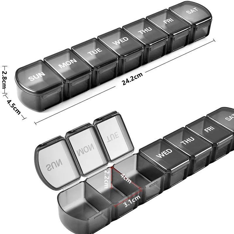 New Premium Portable Weekly Pill Cases 7 Day 7 Grids Pill Organizer Storage Box Container Travel for Medicine Vitamins Fish Oils HIP