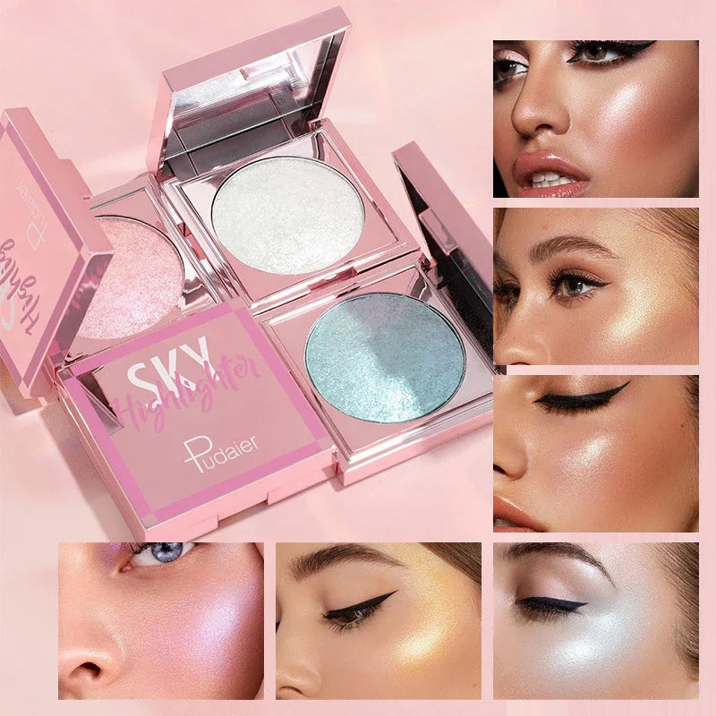 Makeup Highlighting Powder Pearlescent Glitter Highlighter Bronzers Palette Waterproof Long-lasting Face Iluminador Maquiagem HIP