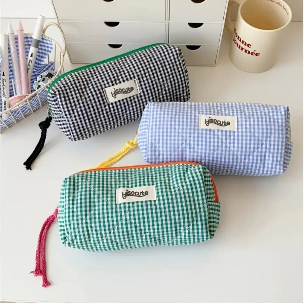 Large Capacity Checkered Pencil Case & Makeup Storage Bag Pencil Case HIP