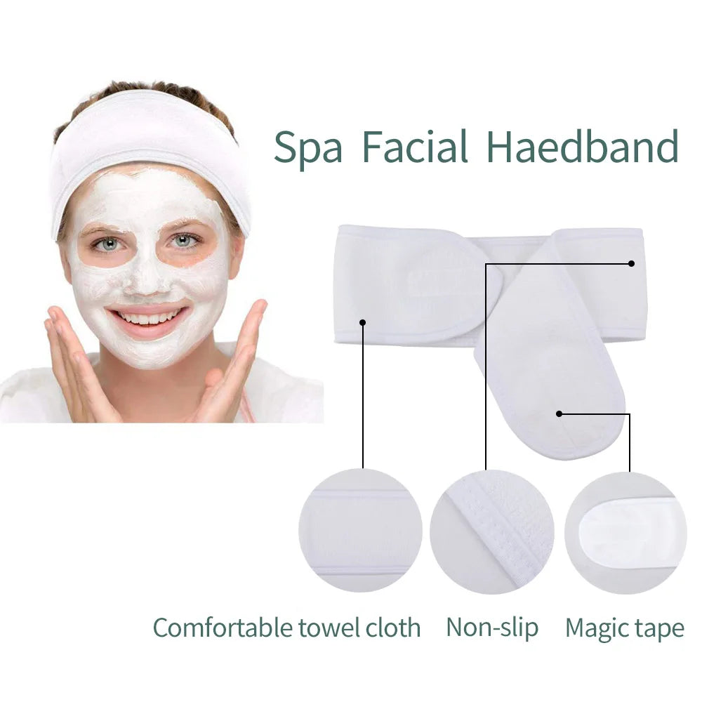 Eyelashes Extension Spa Face Headband Wrap Head Terry Cloth Headband Make Up Stretch Towel with Magic Tape Makeup Accessories HIP