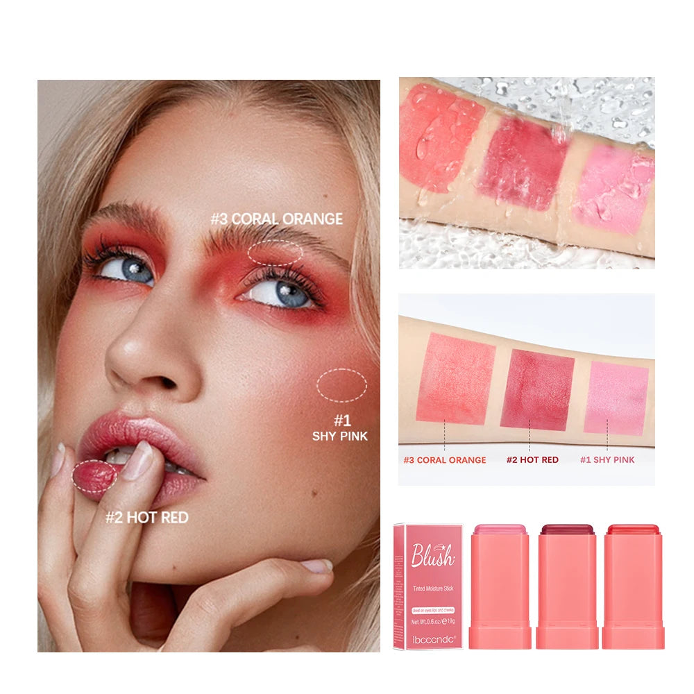 Blush Stick Long Lasting Blusher Cosmetics Pink Blush in Bar Korean Palette Smudge-Proof Multi-Use Blush Stick Cosmetics HIP