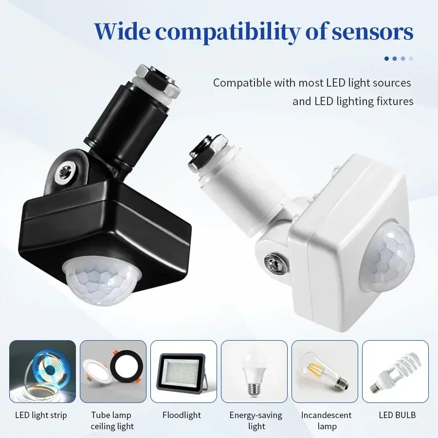 LED Motion Sensor Automatic PIR Infrared Detector Adjustable Delay Time Light Switch Rotating For Stairs Corridor AC 220V 110V HIP