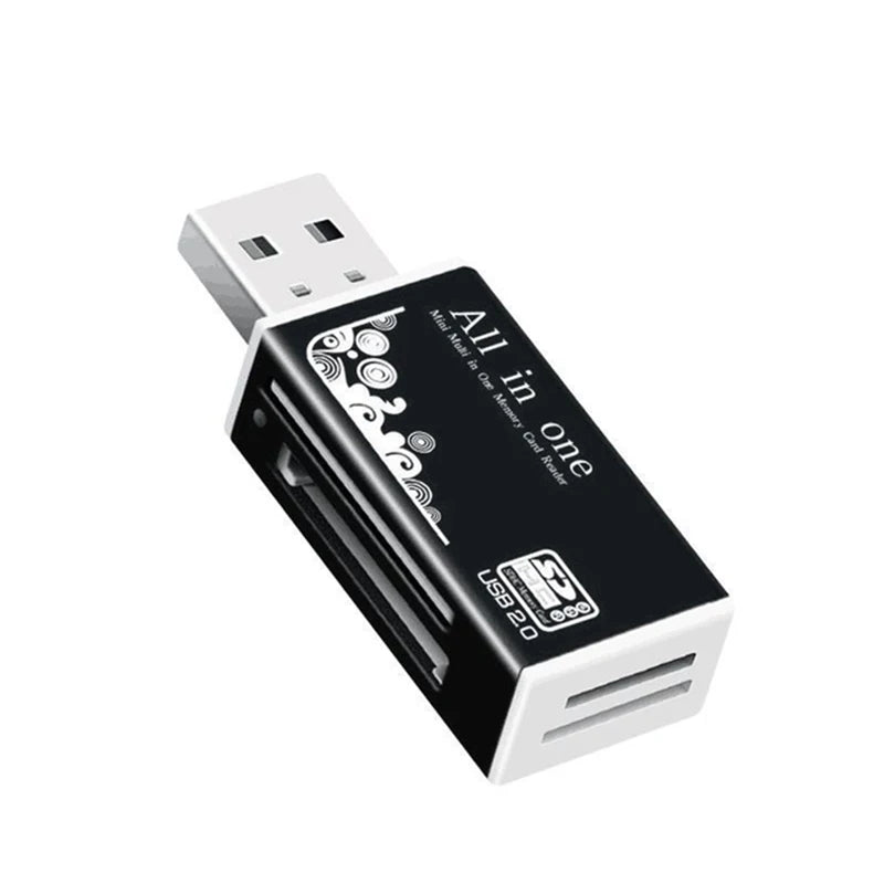 4-Port USB 2.0 All-in-1 Memory Card Reader with LED Indicator USB Card Reader HIP black