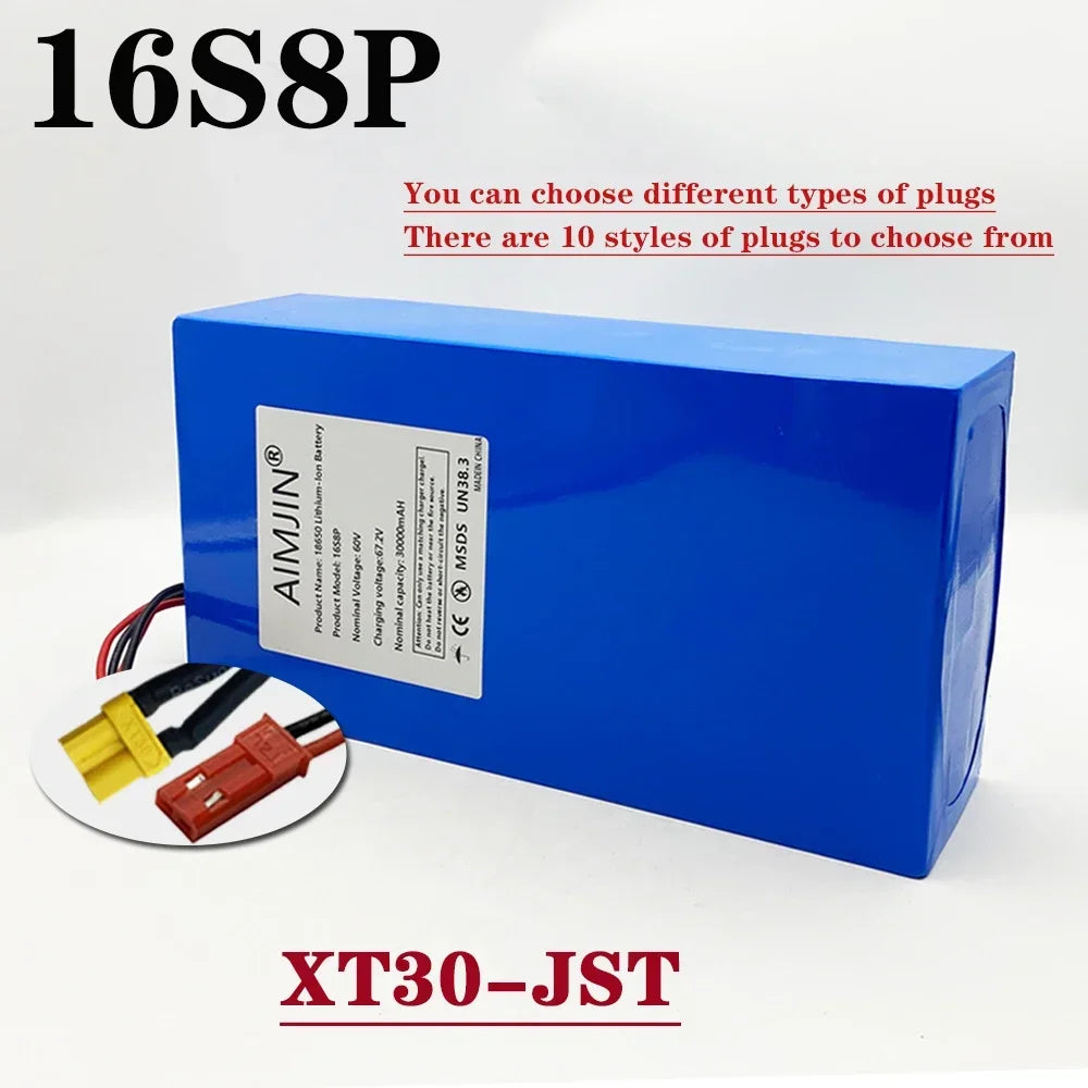 60V 30Ah 16S8P Lithium Battery Pack with BMS for Electric Scooter Lithium Battery Pack HIP XT30 plug-JST plug China Mainland