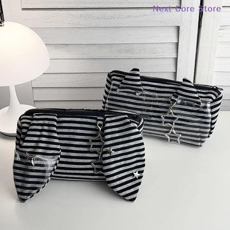 Striped Devil Horn Pencil Case – Large Capacity Pouch 2-Pc Pencil Case Set HIP
