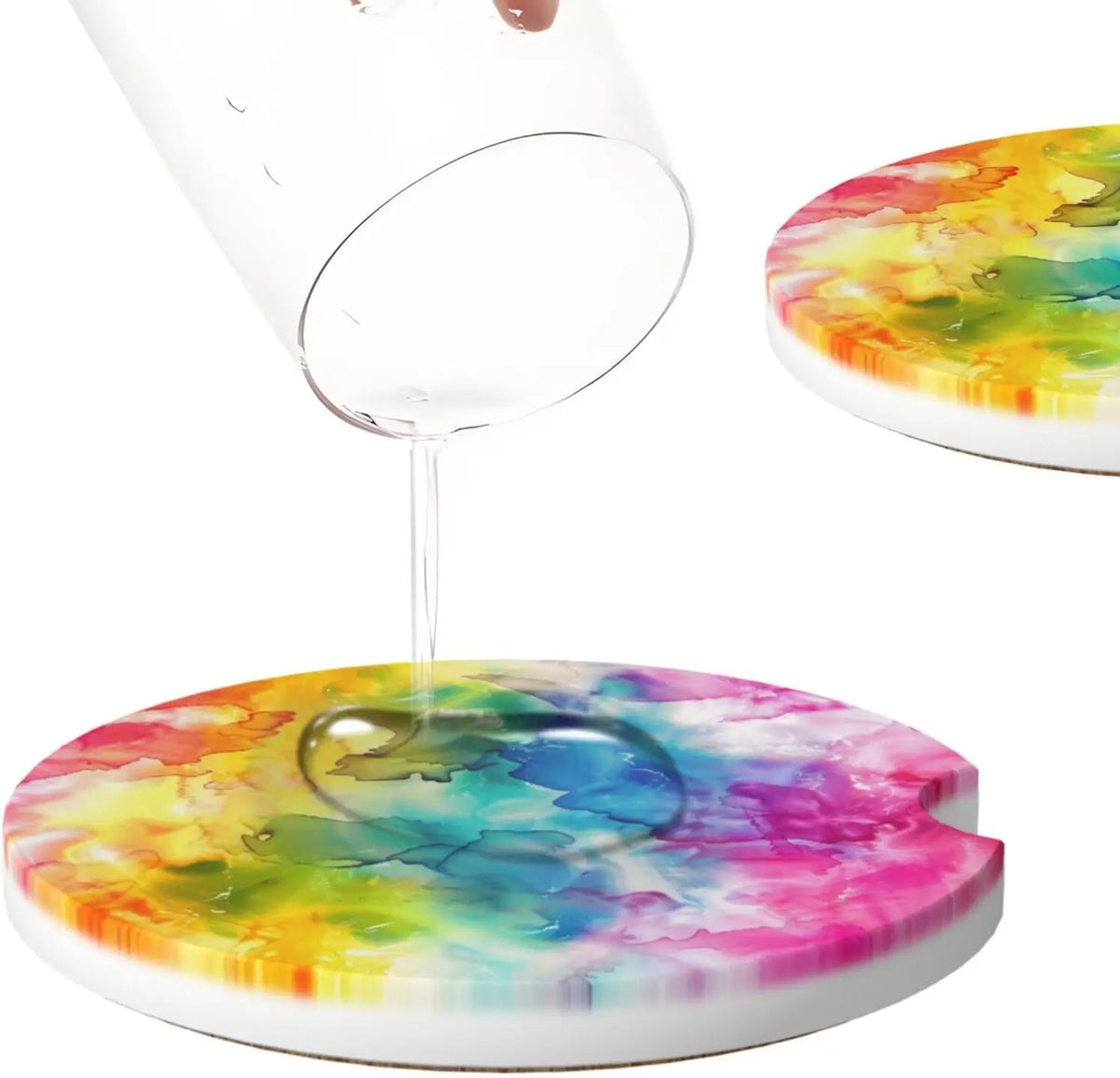 Rainbow Tie-Dye Ceramic Car Cup Holder Coasters – 2 Pack Car Cup Coasters HIP