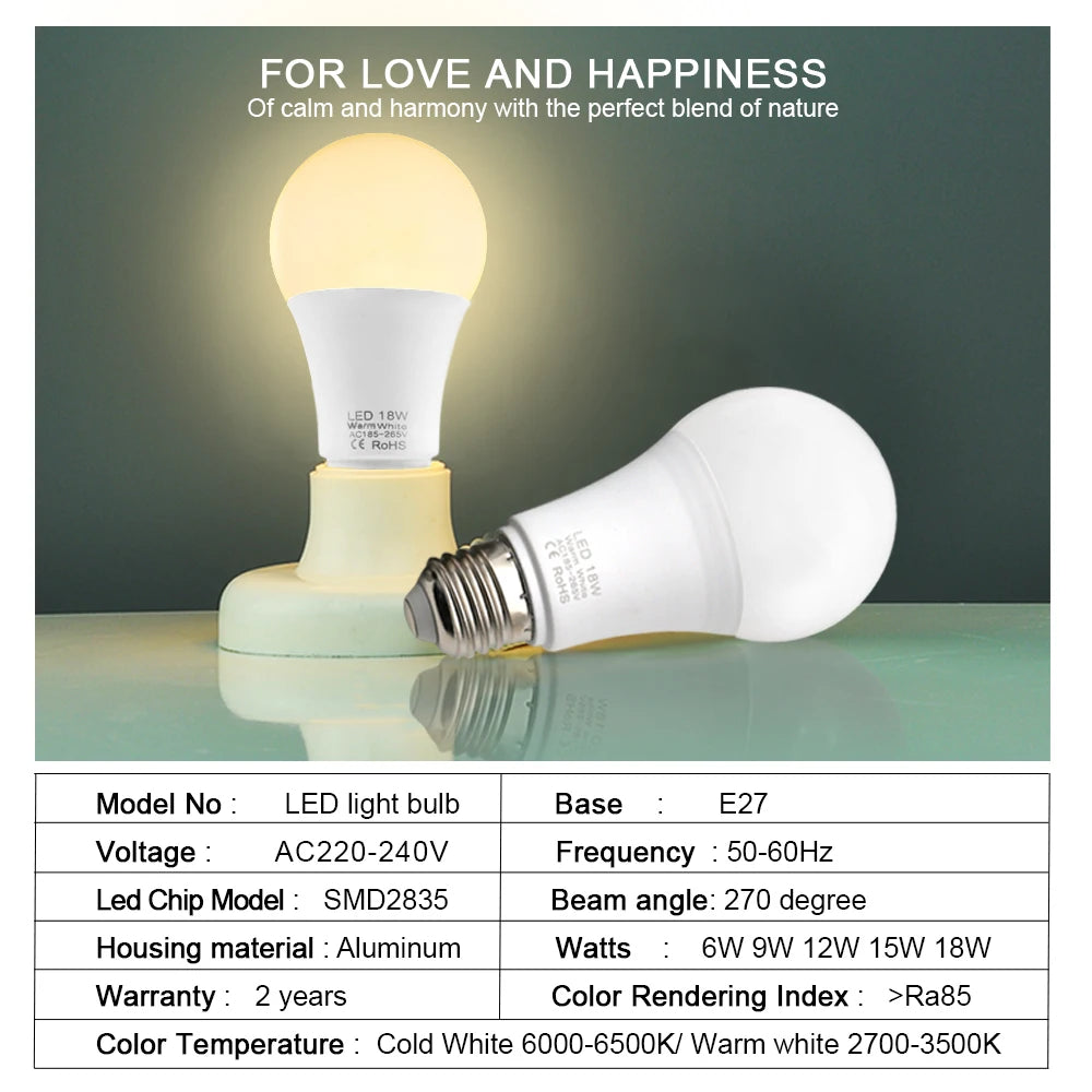 10-Pack E27 LED Bulbs 3W–18W AC 220V | Cool & Warm White LED Light Bulb Pack HIP