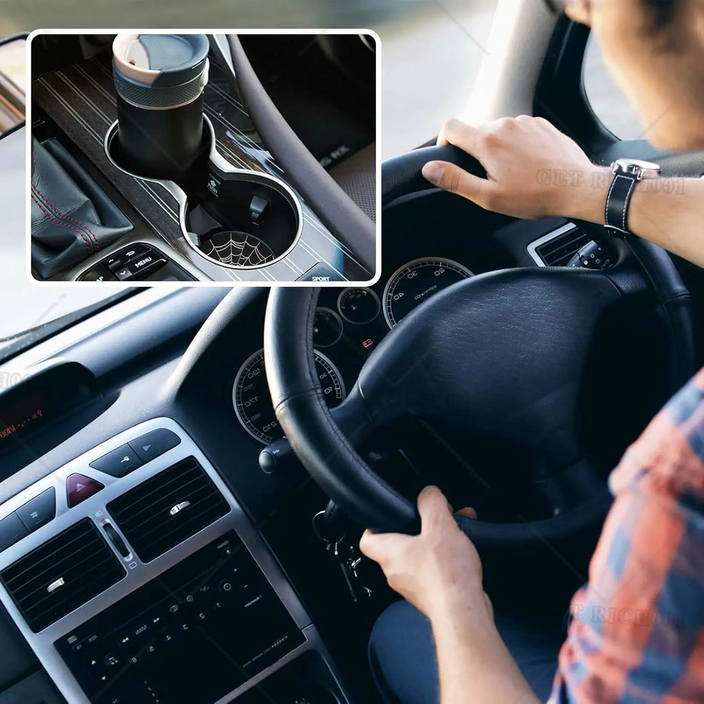 Goth Spider Web Car Coasters 2-Pack – Non-Slip & Absorbent Car Cup Coasters HIP
