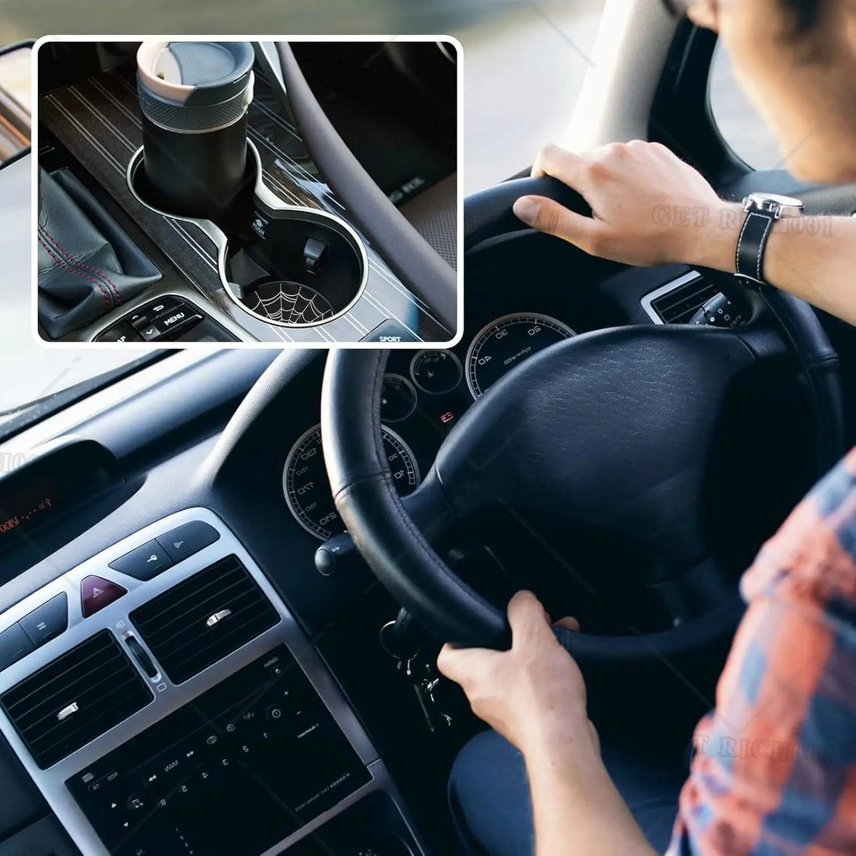 Goth Spider Web Car Coasters 2-Pack – Non-Slip & Absorbent Car Cup Coasters HIP