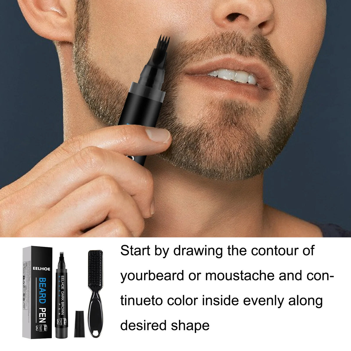 Beard Filling Pen Kit Four Prong Beard Filler Pencil With Beard Brush Waterproof Male Moustache Repair Shaping Coloring Pen HIP