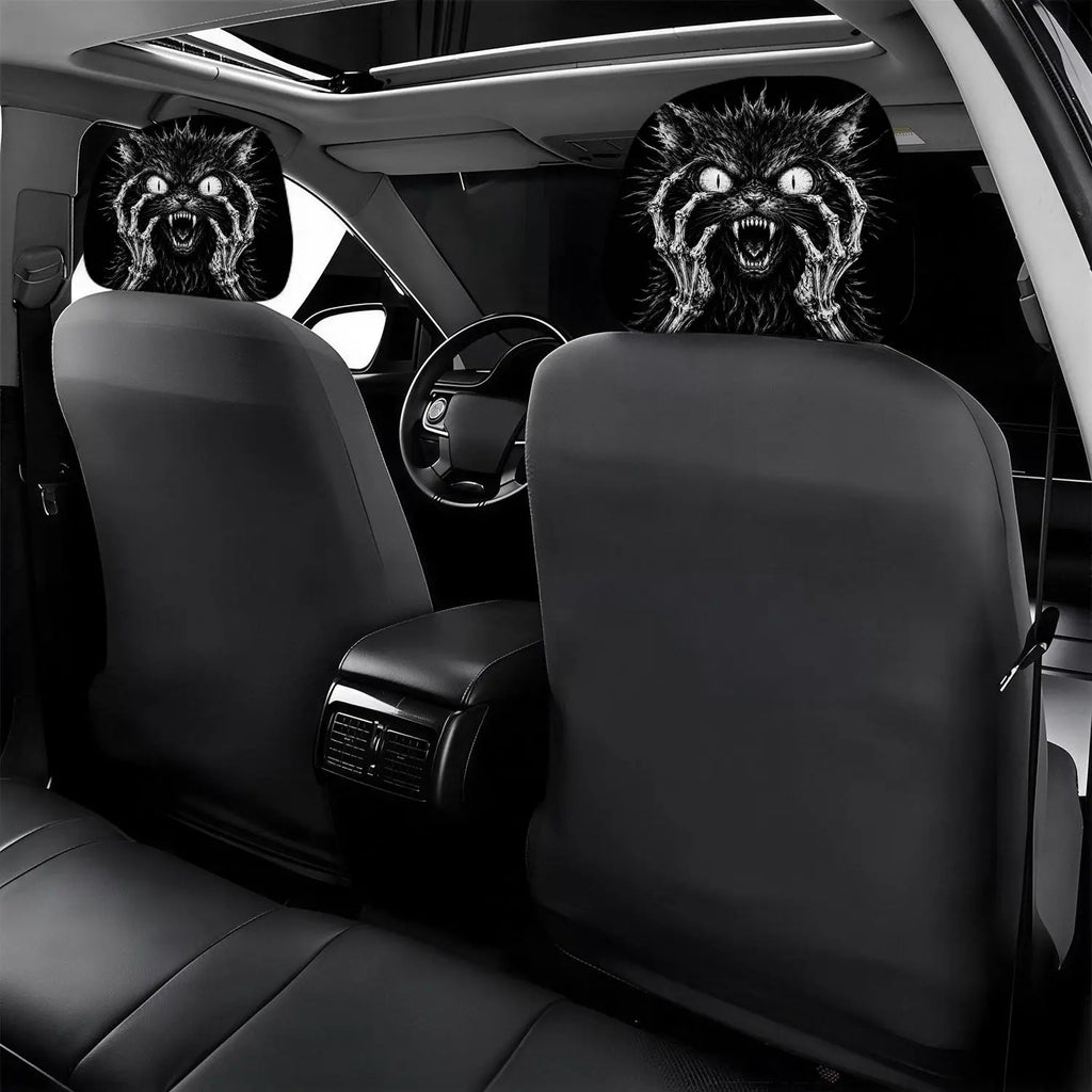 Gothic Skeleton Cat Car Headrest Covers & Neck Pillows – 2pc Car Headrest Cover HIP