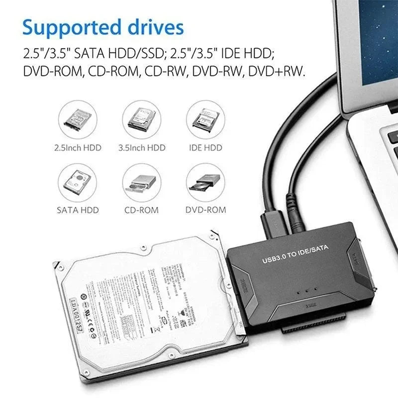 SATA/IDE to USB 3.0 Adapter – 2.5/3.5" HDD Converter, 6TB Hard Drive Adapter HIP