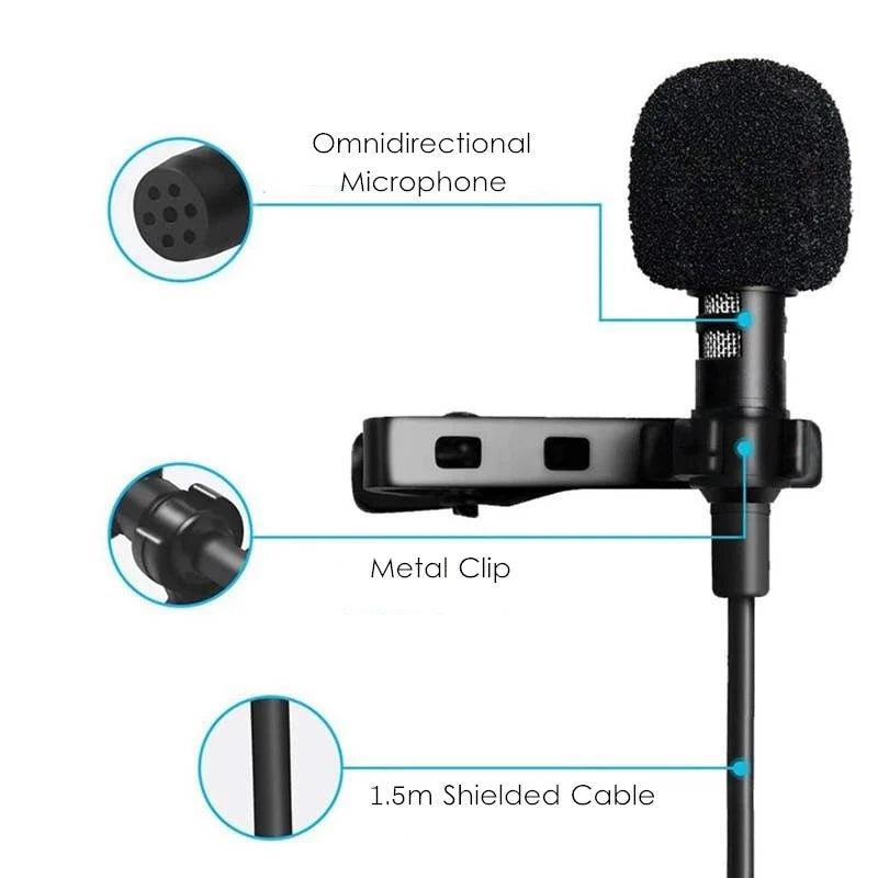 Mini Lavalier Clip-On Condenser Mic – USB, 3.5mm & Type-C Lavalier Microphone HIP